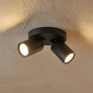 Opbouw Plafondspot LEXI | 2x GU10 fitting | Rond | Zwart | IP44