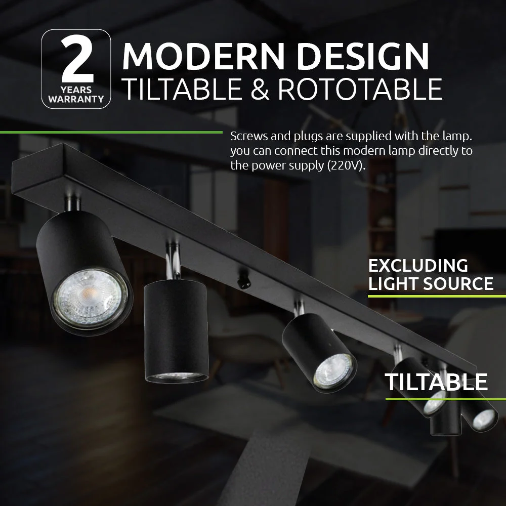 Moderne plafond spot 6-voudig | opbouw | zwart | 6 x GU10 fitting - Image 6