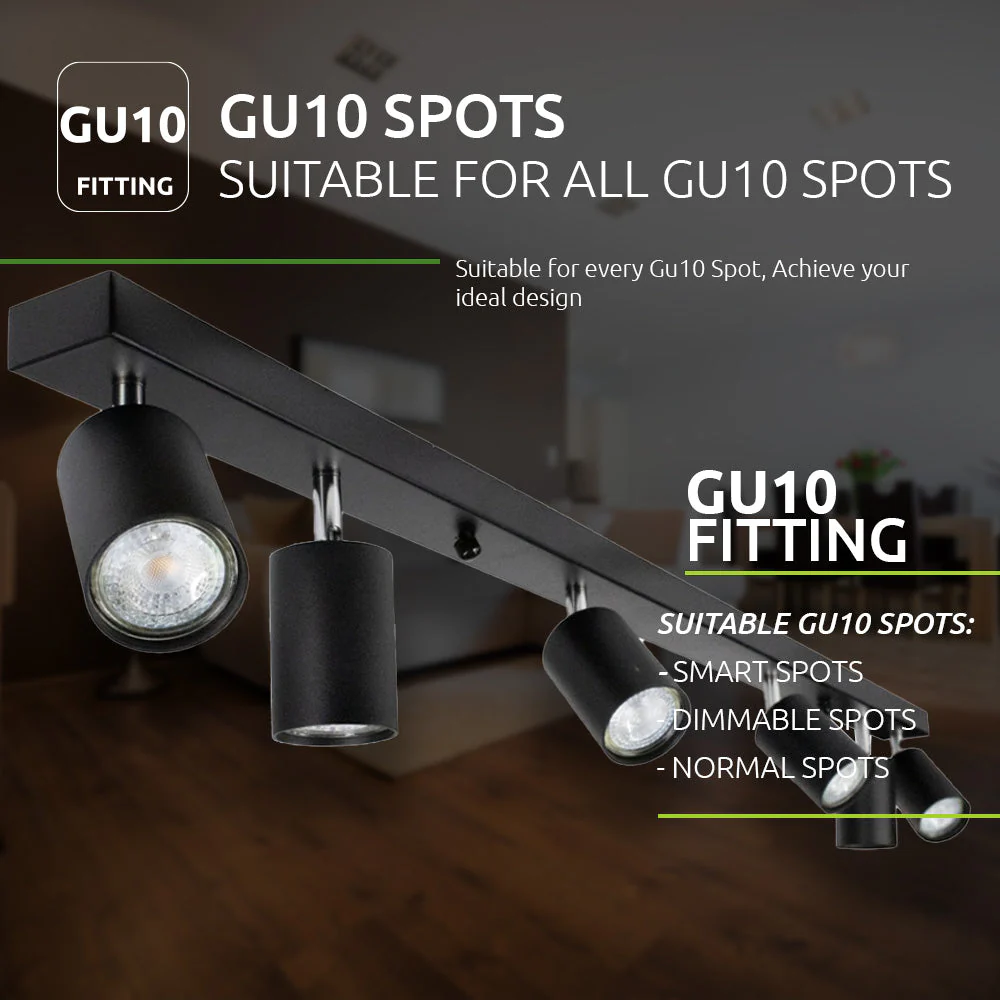 Moderne plafond spot 6-voudig | opbouw | zwart | 6 x GU10 fitting - Image 5